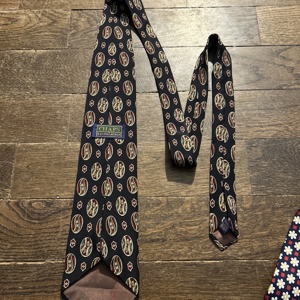 Vintage Chaps Ralph Lauren 100‎ Silk Tie Black Multicolor Geometric USA Made